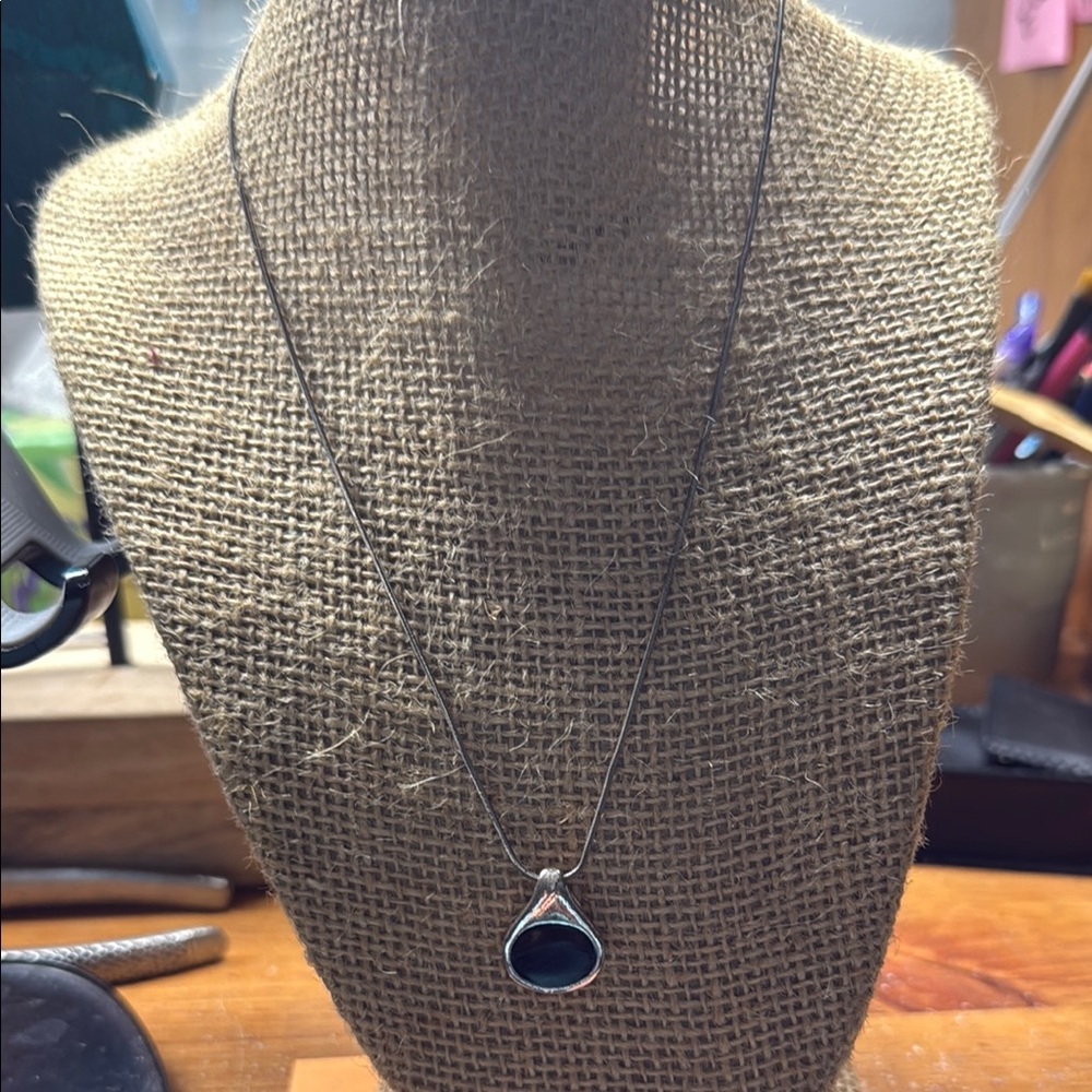 Elegant Silver Necklace with Black Pendant